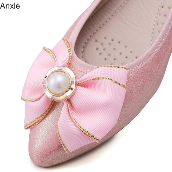 Women's Foldable Ballet Flats Rhinestone Pointed Toe Slip-On Comfort Dress Shoes - Picture 3 of 6